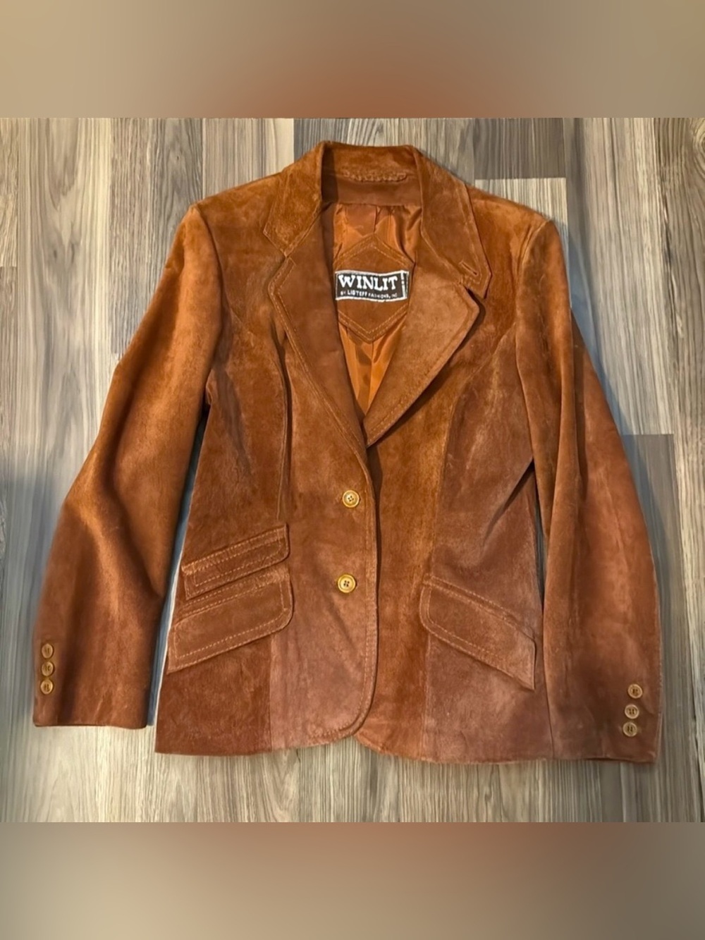 WINLIT Suede Vintage 70’s Soft Genuine Rust Pockets Lined Button Blazer Jacket 9